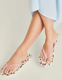 Accessorize Cherry Print Flip Flops Red
