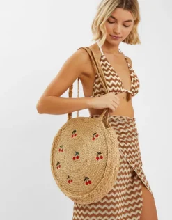 Accessorize Cherry Round Jute Shoulder Bag