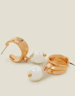 Accessorize Chunky Hoop Pearl Drop Earrings