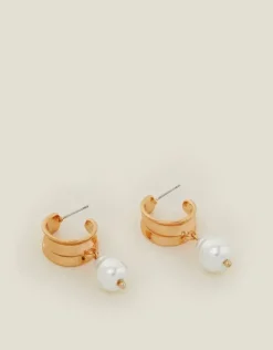 Accessorize Chunky Hoop Pearl Drop Earrings