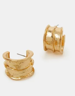 Accessorize Chunky Ribbed Hoop Earrings Gold