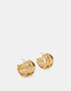 Accessorize Chunky Ribbed Hoop Earrings Gold