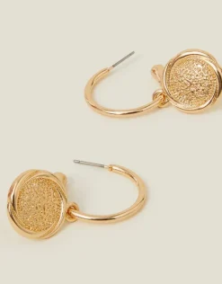 Accessorize Coin Hoop Drop Earrings Gold