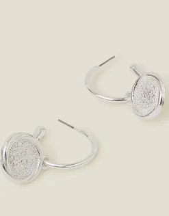 Accessorize Coin Hoop Drop Earrings Silver
