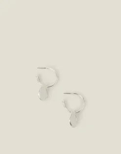 Accessorize Coin Hoop Drop Earrings Silver