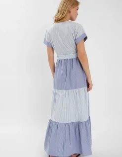 Accessorize Colourblock Stripe Tiered Maxi Dress Blue