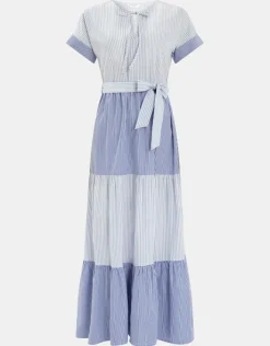 Accessorize Colourblock Stripe Tiered Maxi Dress Blue