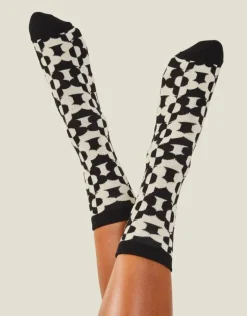 Accessorize Contrast Retro Flower Print Socks
