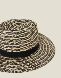 Accessorize Contrast Woven Straw Hat