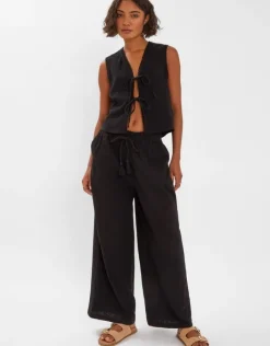Accessorize Crinkle Beach Trousers Black