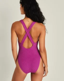 Accessorize Crinkle Cross-Strap Swimsuit Purple