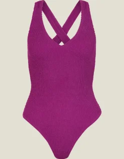 Accessorize Crinkle Cross-Strap Swimsuit Purple