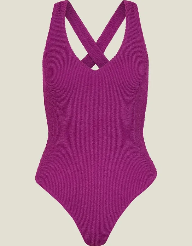 Accessorize Crinkle Cross-Strap Swimsuit Purple