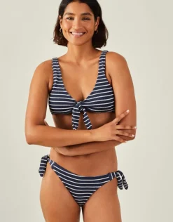 Accessorize Crinkle Stripe Tie Bikini Bottom Blue