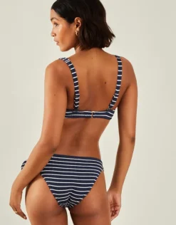 Accessorize Crinkle Stripe Tie Bikini Bottom Blue