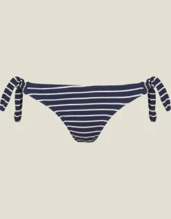 Accessorize Crinkle Stripe Tie Bikini Bottom Blue