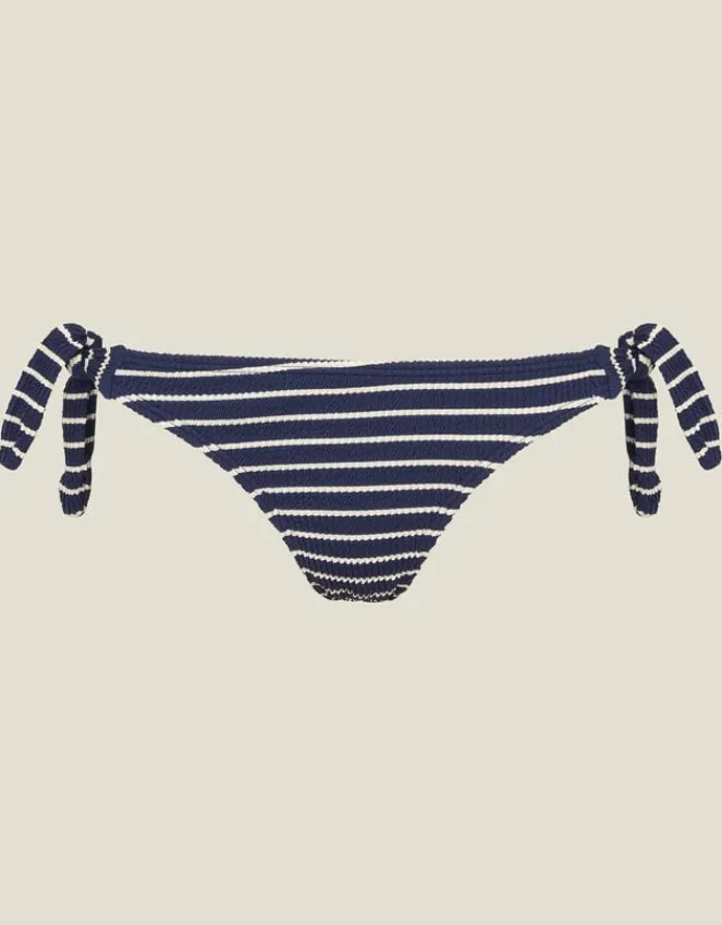 Accessorize Crinkle Stripe Tie Bikini Bottom Blue