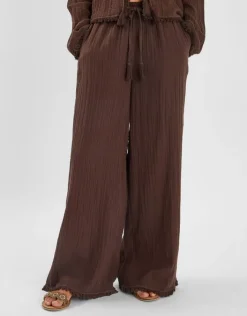 Accessorize Crinkle Wide Leg Trousers Brown