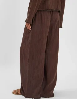 Accessorize Crinkle Wide Leg Trousers Brown