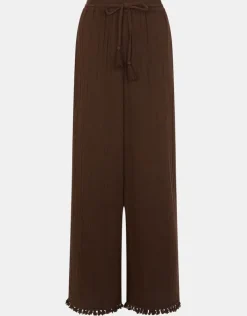 Accessorize Crinkle Wide Leg Trousers Brown