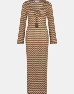 Accessorize Crochet Long Sleeve Maxi Dress Natural