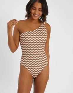 Accessorize Crochet One-Shoulder Swimsuit Natural