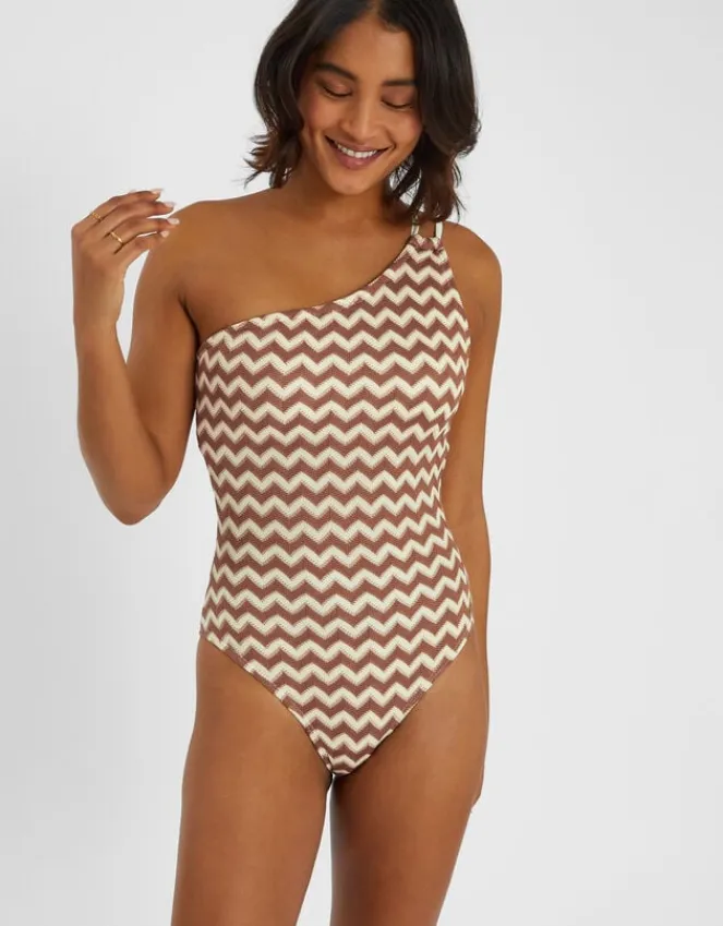 Accessorize Crochet One-Shoulder Swimsuit Natural