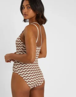 Accessorize Crochet One-Shoulder Swimsuit Natural