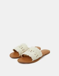 Accessorize Crochet Sliders Cream Cream