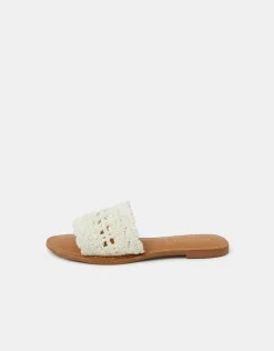 Accessorize Crochet Sliders Cream Cream