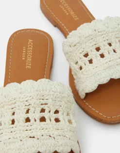 Accessorize Crochet Sliders Cream Cream