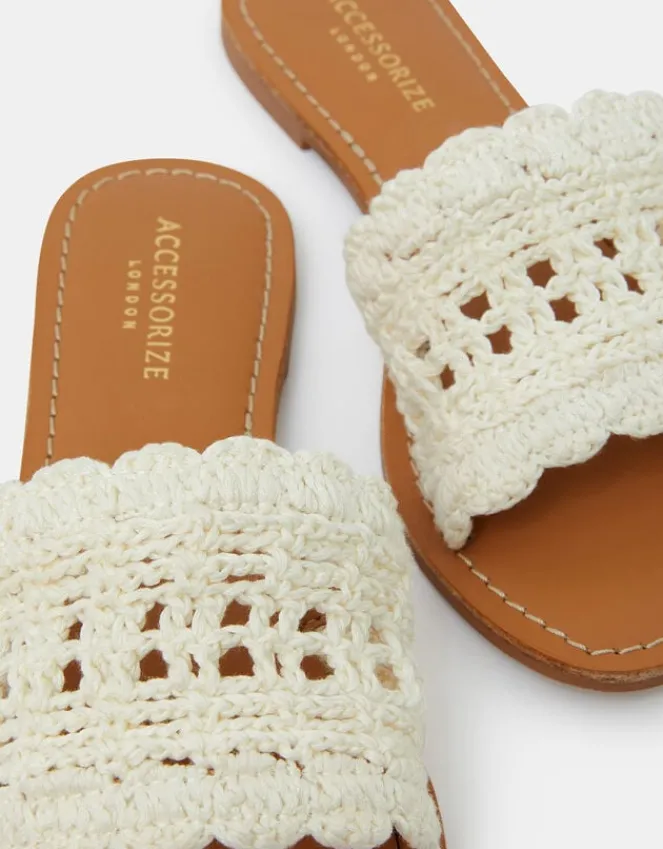 Accessorize Crochet Sliders Cream Cream