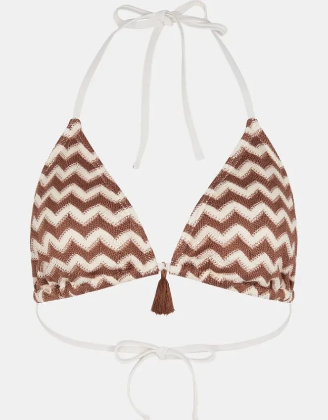 Accessorize Crochet Tassel Bikini Top Natural