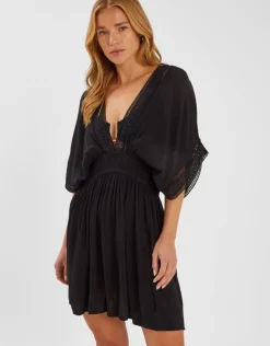 Accessorize Crochet Trim Kaftan Black