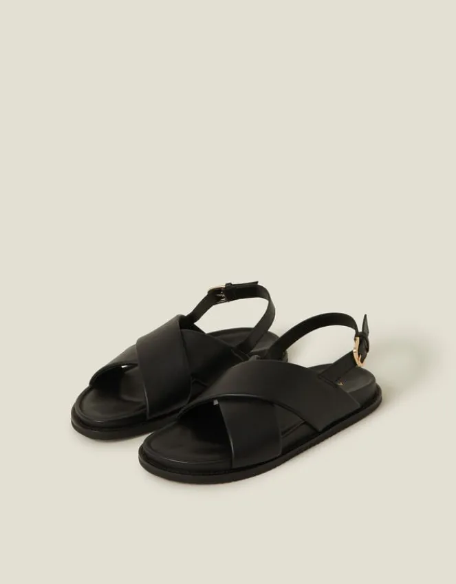 Accessorize Cross Strap Leather Sandals Black