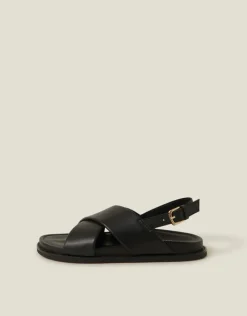Accessorize Cross Strap Leather Sandals Black