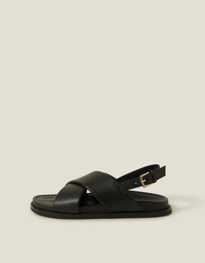 Accessorize Cross Strap Leather Sandals Black