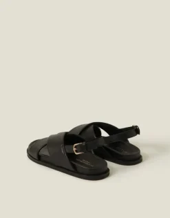 Accessorize Cross Strap Leather Sandals Black