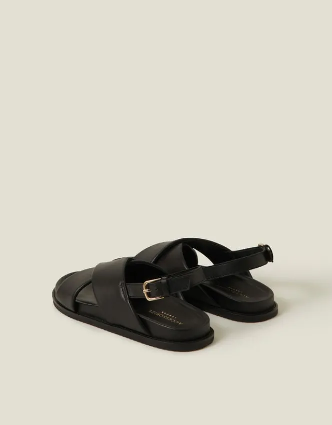 Accessorize Cross Strap Leather Sandals Black