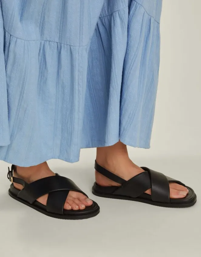 Accessorize Cross Strap Leather Sandals Black