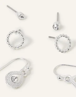 Accessorize Crystal Drop Earrings Set of Three