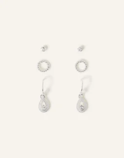 Accessorize Crystal Drop Earrings Set of Three