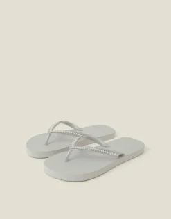 Accessorize Crystal Embellished Flip Flops Silver