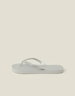 Accessorize Crystal Embellished Flip Flops Silver