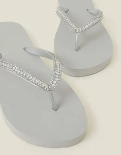 Accessorize Crystal Embellished Flip Flops Silver