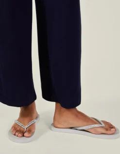 Accessorize Crystal Embellished Flip Flops Silver