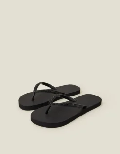 Accessorize Crystal Embellished Flip Flops Black