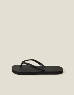 Accessorize Crystal Embellished Flip Flops Black