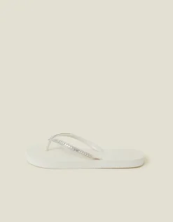 Accessorize Crystal Embellished Flip Flops Cream