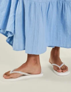 Accessorize Crystal Embellished Flip Flops Cream